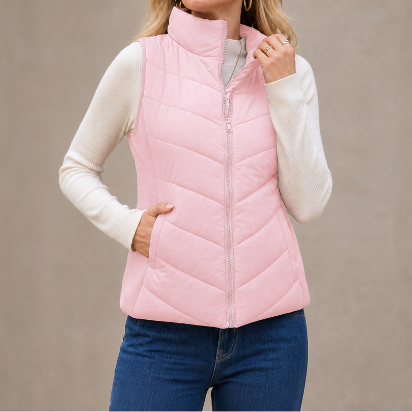 Layerly Quilted Puffer Vest - Women's Stand Collar Gilet