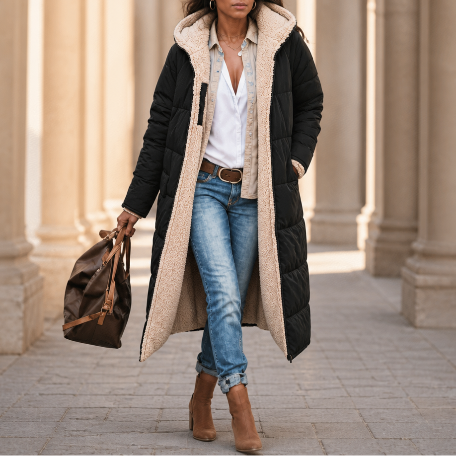 Wintervia Sherpa Long Coat - Windproof Women's Hooded Coat