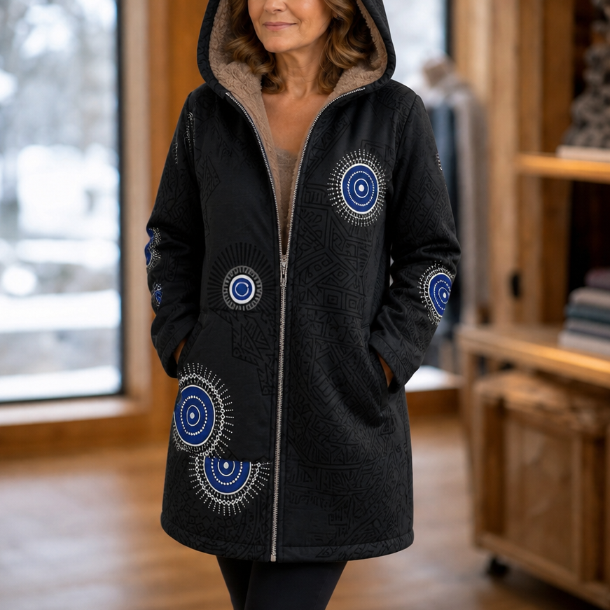 Leaf & Loom Printed Winter Coat - Hooded Women's Fleece