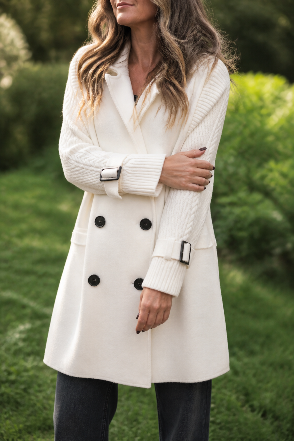 Isola Knit Sleeve Coat - Women's Double Breasted Long Coat