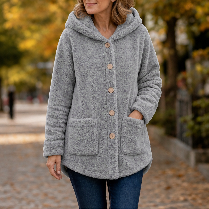 Cozyvale Hooded Winter Jacket - Button Front Women's Coat