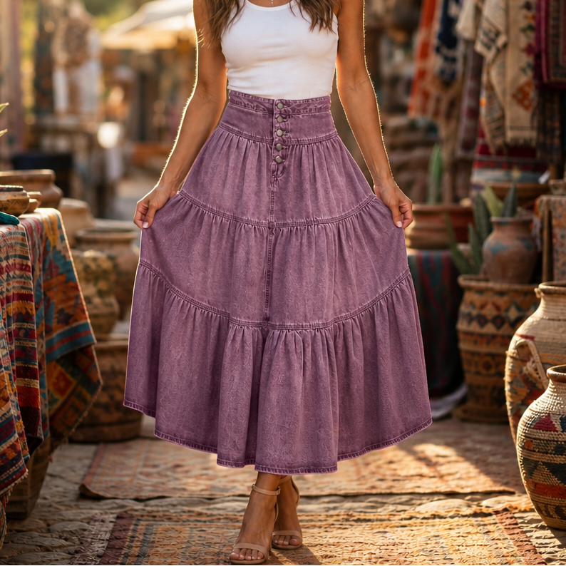 Tierlyn Tiered Maxi Skirt - High Waist Women's A-Line Skirt
