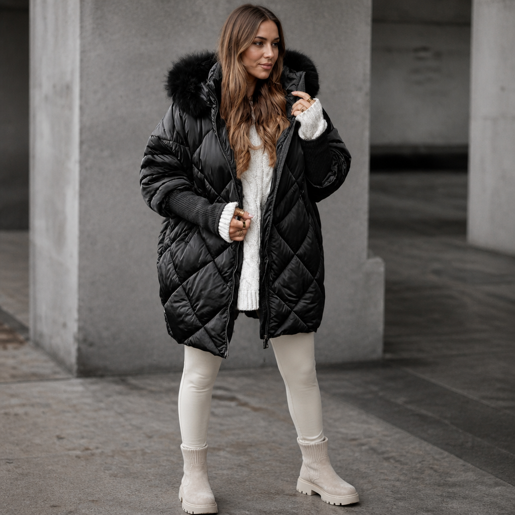 Wovella Faux Fur Hood Quilted Parka - Women's Knit Sleeve