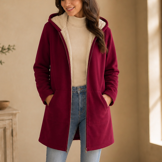 Cozelle Hooded Jacket - Women's Fleece Lined Look Mid Coat