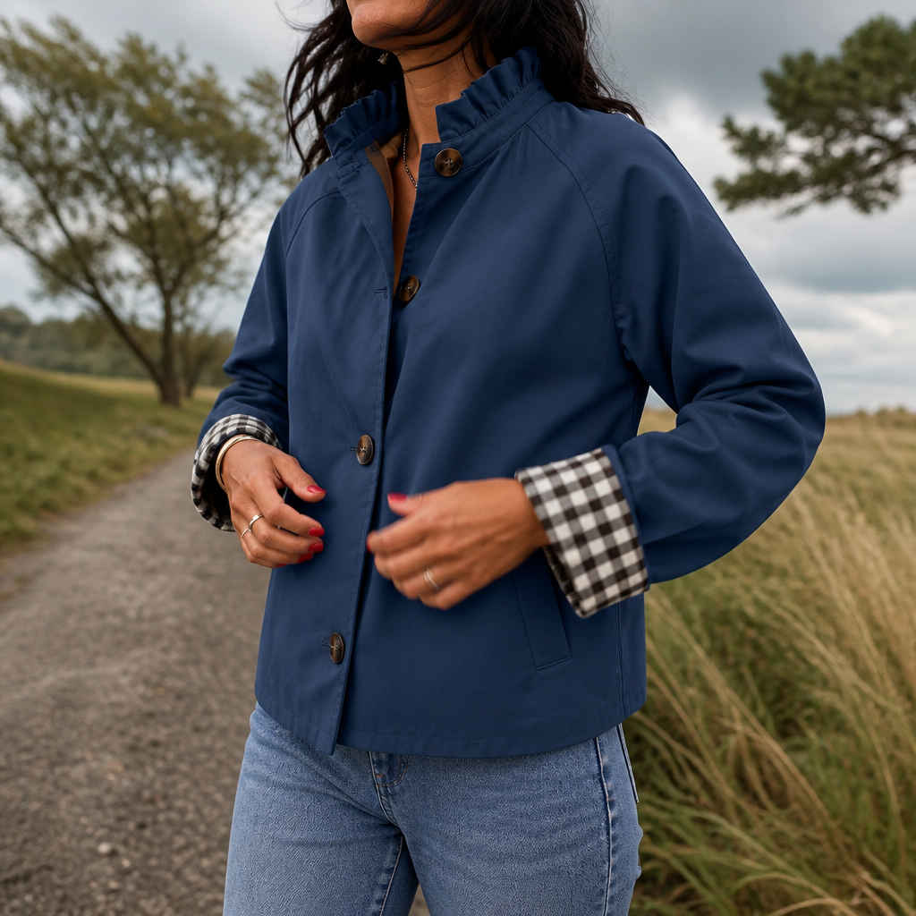 Cuff & Collar Short Trench Coat - Ruffle Collar Women's