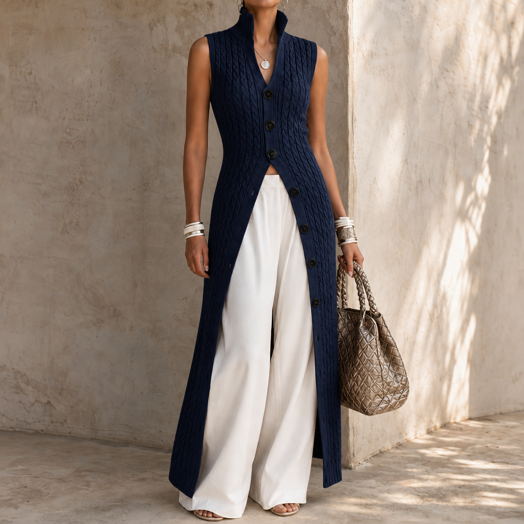 Elara Knit Longline Waistcoat - Cable-Knit Look Women's