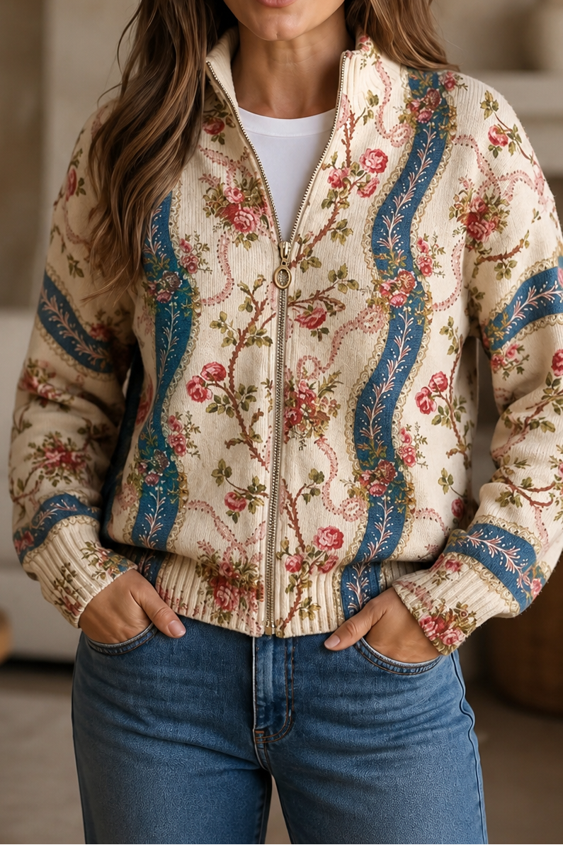 Threezip Botanical Cardigan - Women's Zip Up Print Bomber