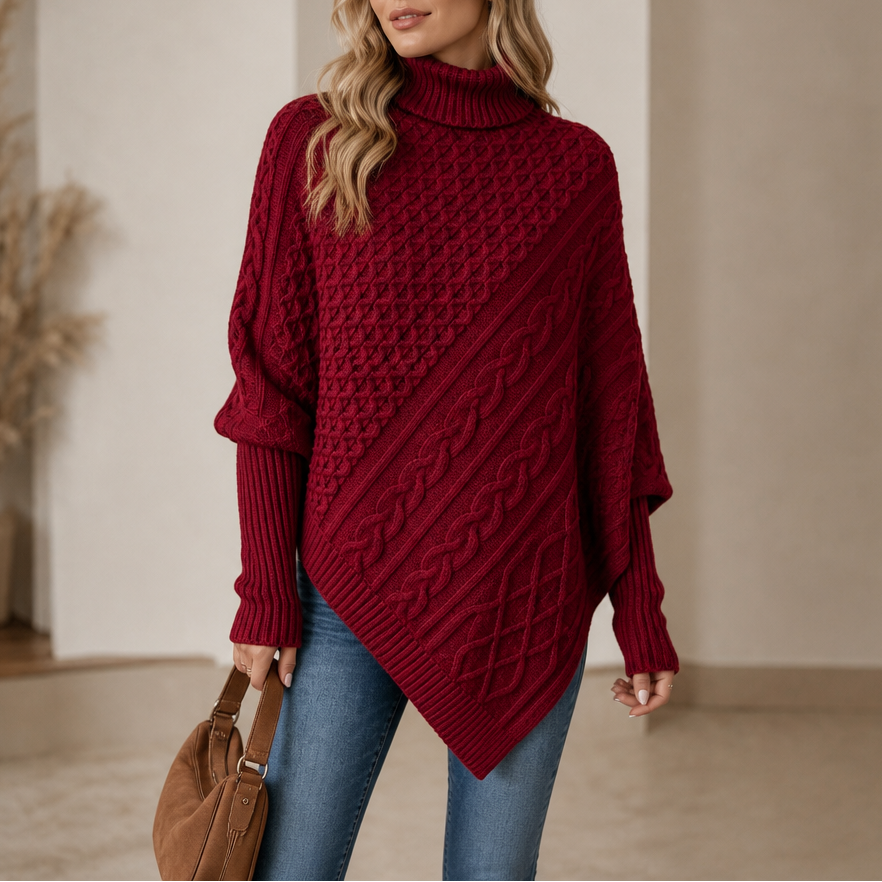 Cable & Cove Poncho Jumper - Women's Cable Knit Roll Neck