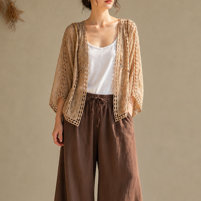 Wearbella Crochet Trim Cardigan - Women's Open Front Knit