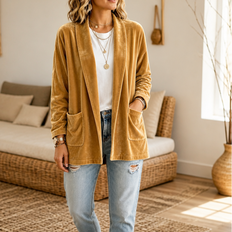 Velvetelle Velvet Cardigan - Women's Shawl Collar Knit