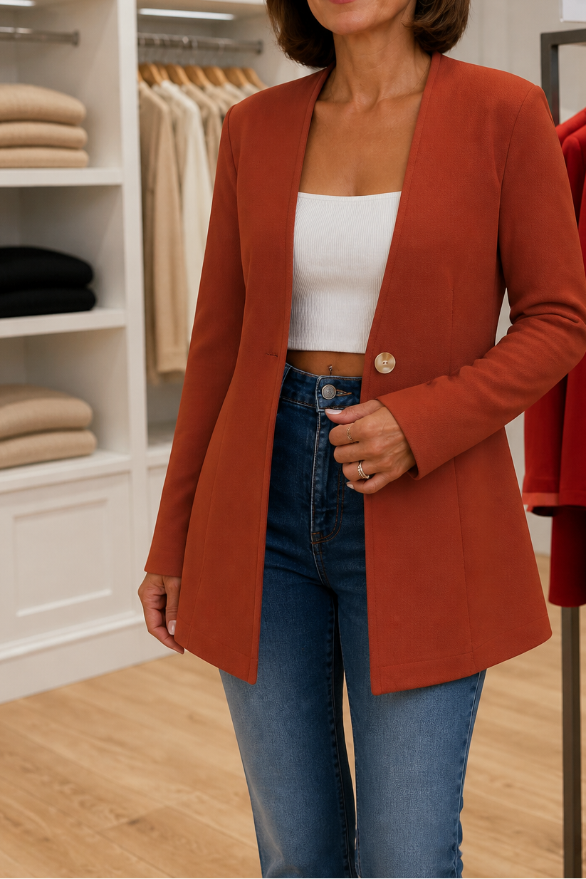 Linevalle A Line Blazer - Women's V Neck One Button Blazer