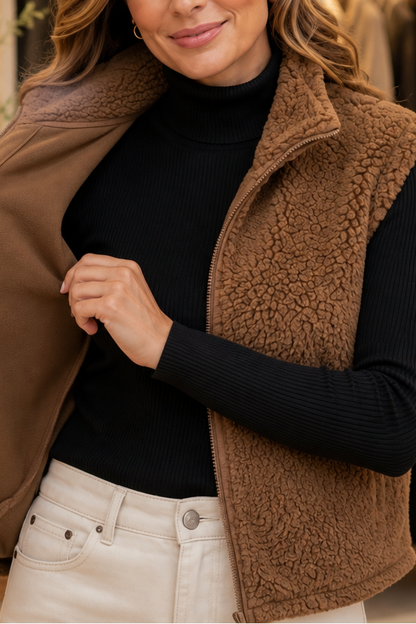 Wearbella Plush Puffer Gilet - Stand Collar Women's Vest