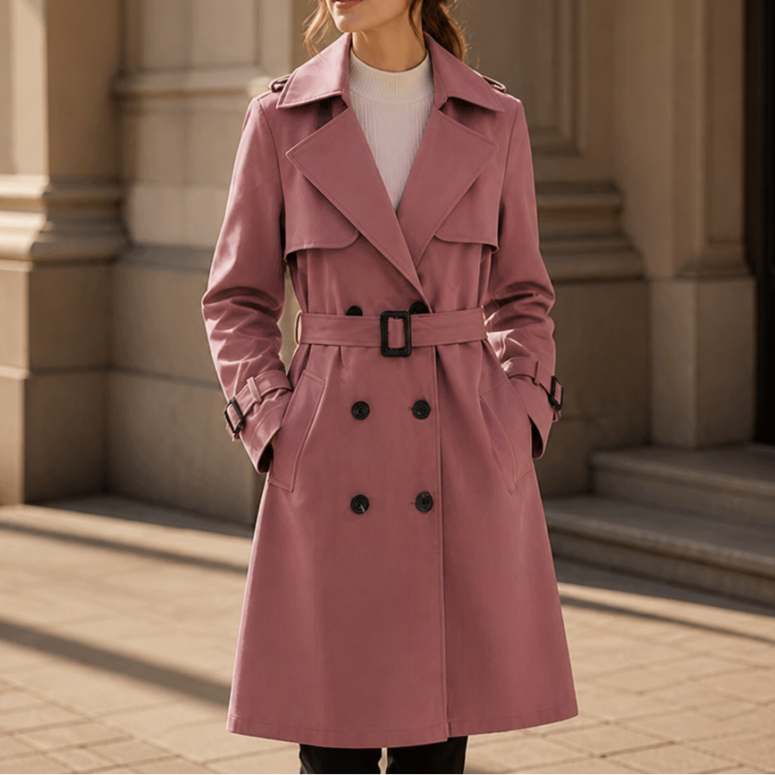Winterly Belted Trench Coat - Women's Mid-Length Coat