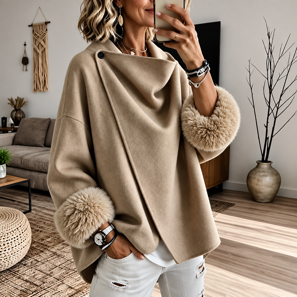 Wearbella Wrap Jacket - Women's Faux Fur Cuff Wrap Coat
