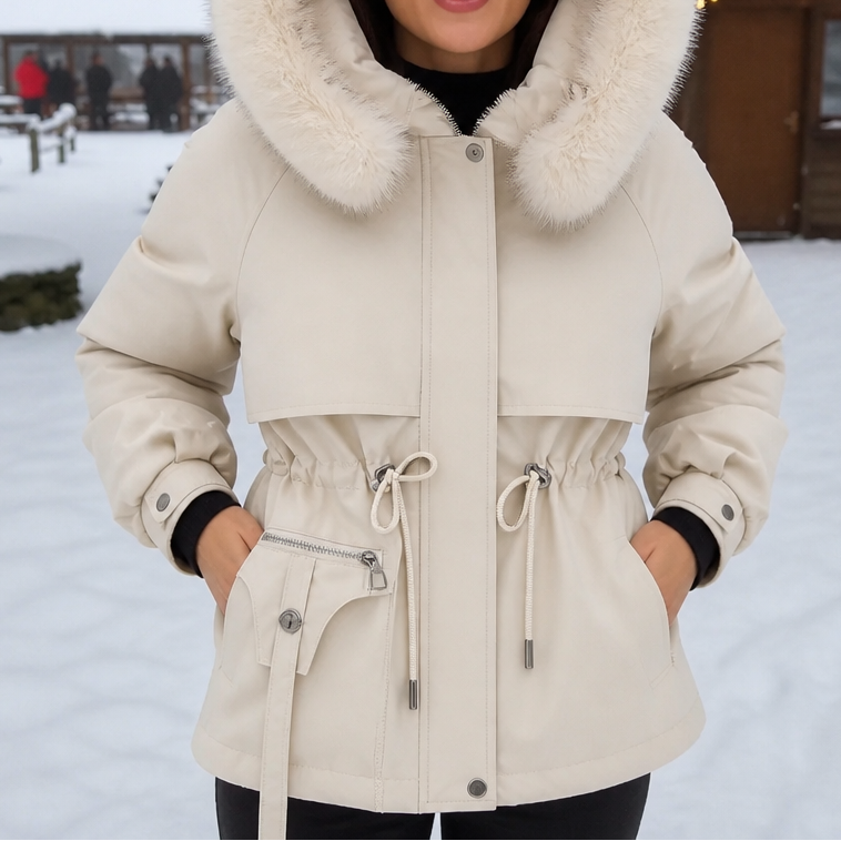 Veluxe Quilted Parka - Women's Faux Fur Hood Cinched Waist