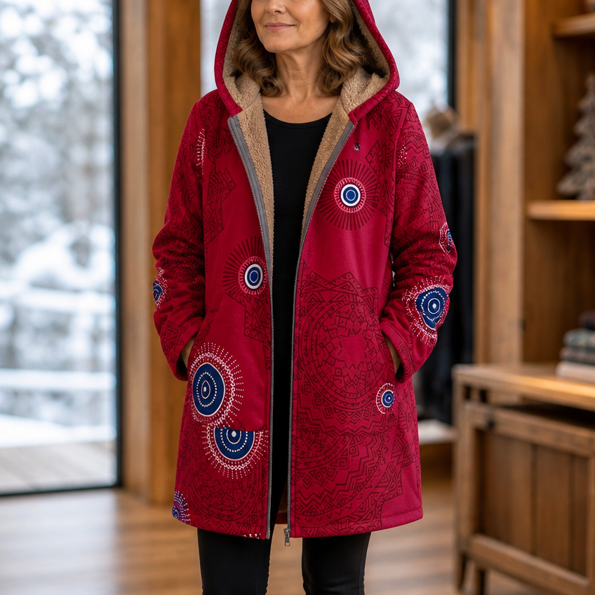 Leaf & Loom Printed Winter Coat - Hooded Women's Fleece