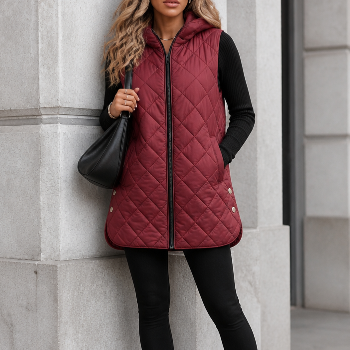 Quilta Quilted Hooded Gilet - Long Sleeveless Women's Vest