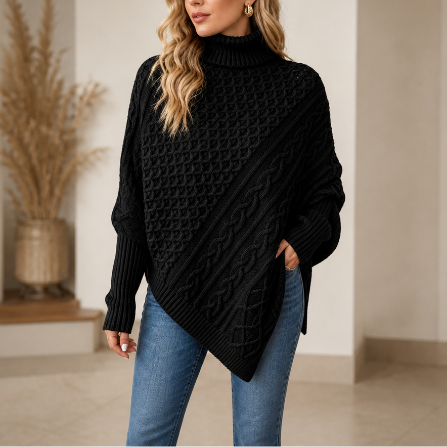 Cable & Cove Poncho Jumper - Women's Cable Knit Roll Neck