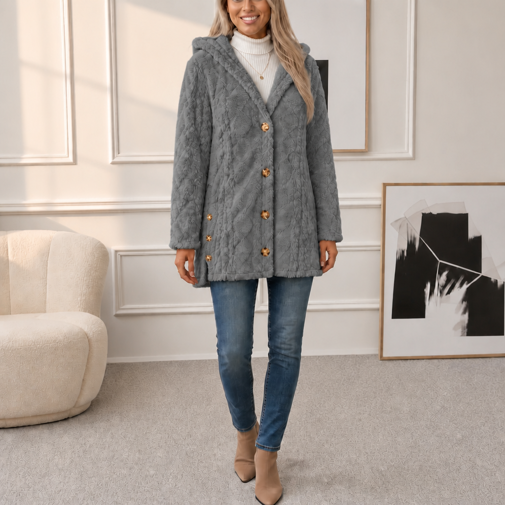 Wearbella Diamond Jacquard Hooded Coat - Women's Plush Coat