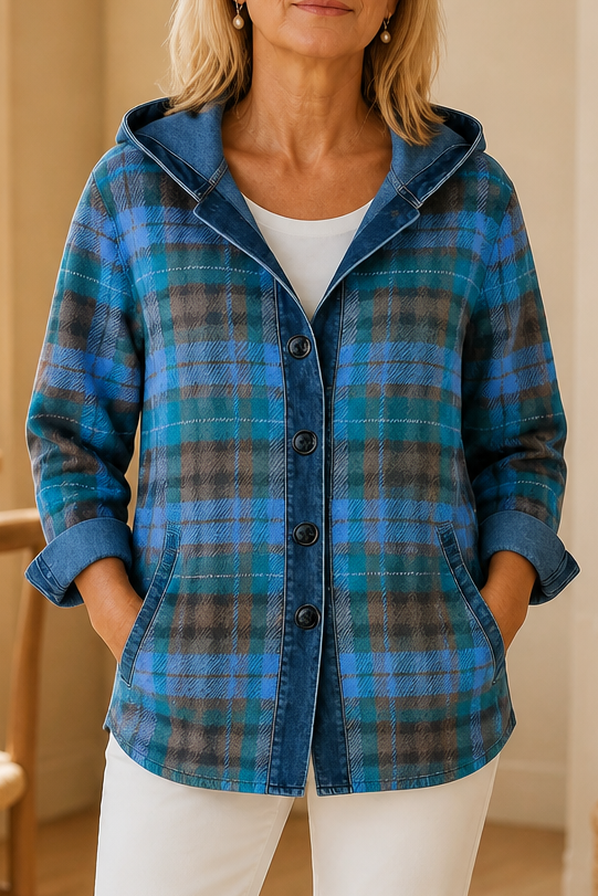 Layerlore Patchwork Cardigan - Women's Denim Look Hoodie