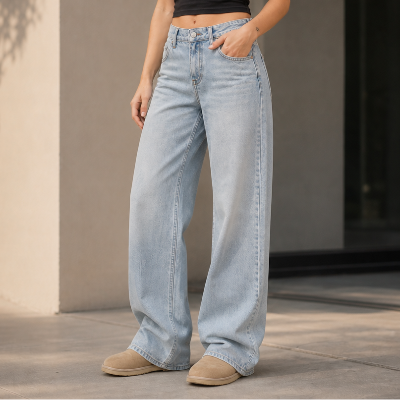 Longline Denim Jeans - Women's High Waisted Straight Leg