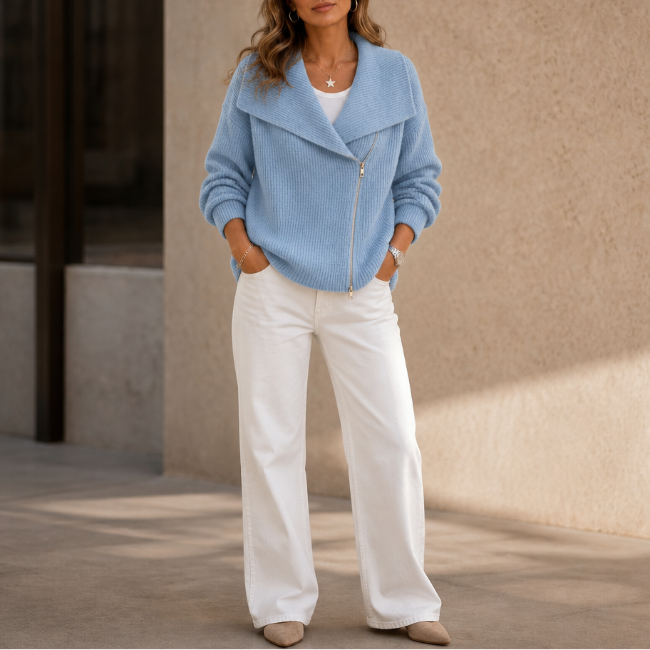 Wearbella Diagonal Zip Knit Jacket - Women's Ribbed Jacket