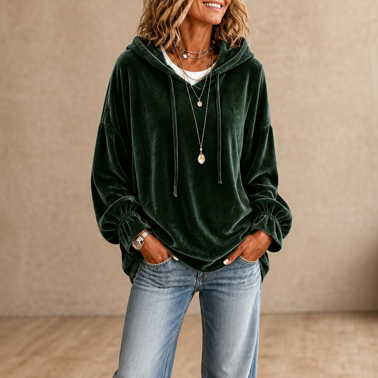 Wearbella - Ruffle Cuff Velvet Relaxed Women's Hoodie