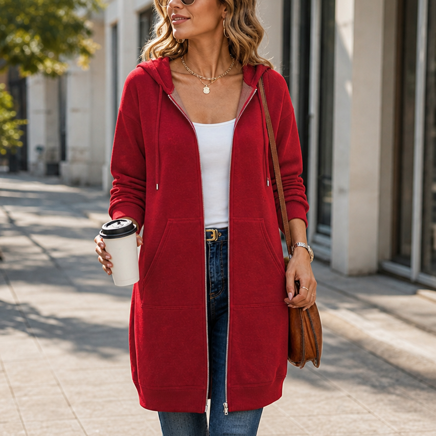 Coziluxe Hooded Cardigan - Women's Zip Front Long Knit