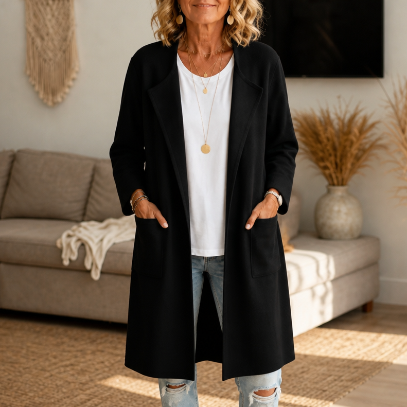 Draperie Open-Front Longline Coat - Women's Wool-Look Coat