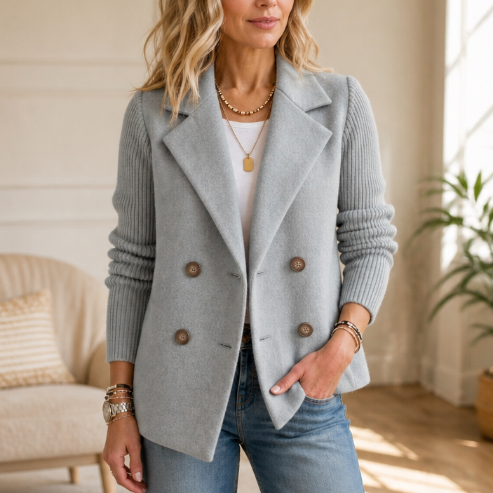 Wearbella Knit Sleeve Blazer - Women's Double Breasted