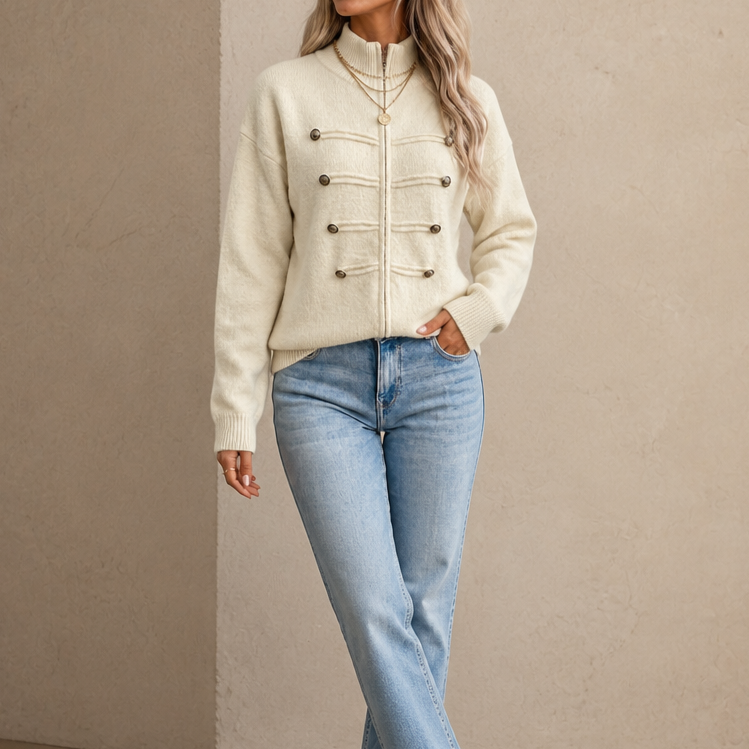 Mayfield Military Knit Cardigan - Gold Button Women's Knit