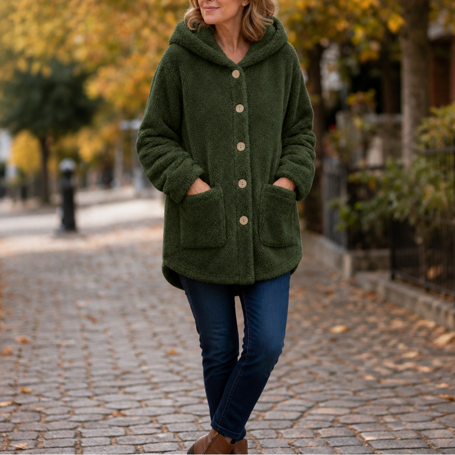 Cozyvale Hooded Winter Jacket - Button Front Women's Coat
