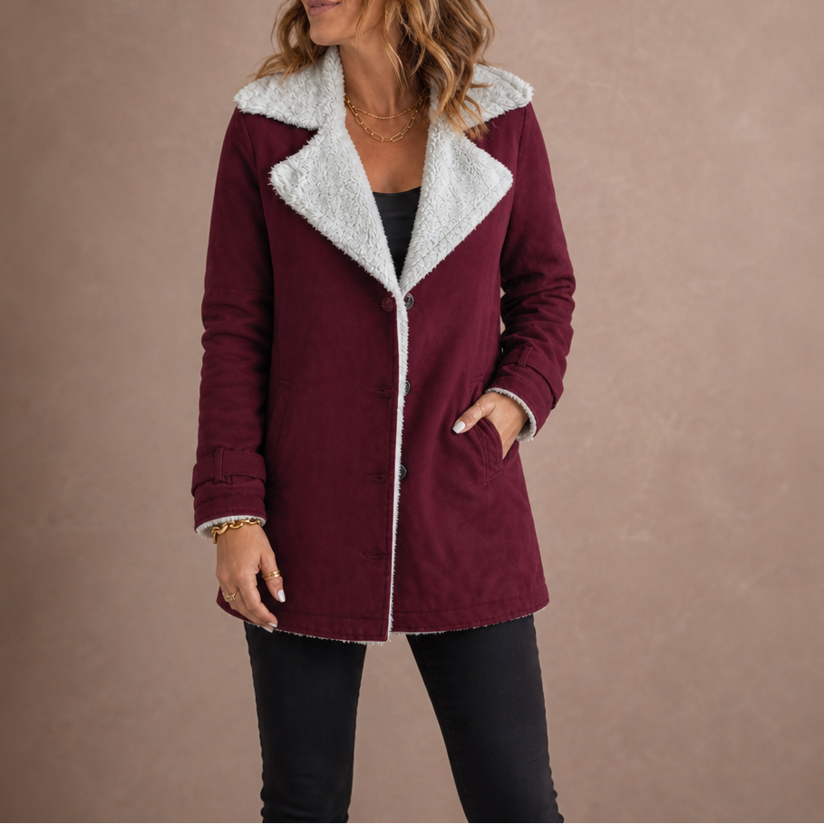 Suede-Finish Sherpa Lapel Jacket - Women's Lined Coat