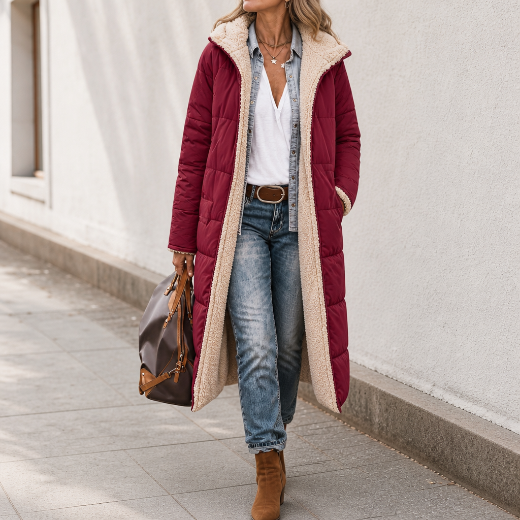 Veluna Reversible Quilted Coat - Sherpa-Look Women's Coat