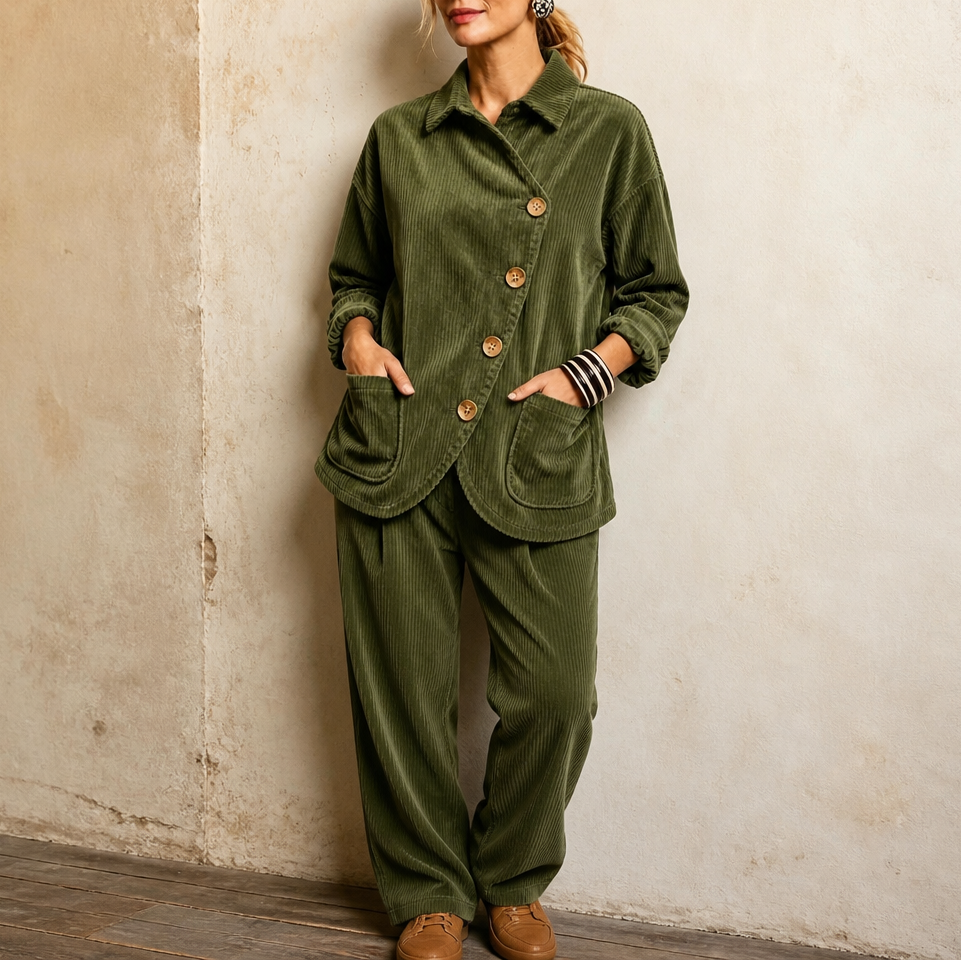 Corfield Corduroy Shacket - Women's Diagonal Button Jacket