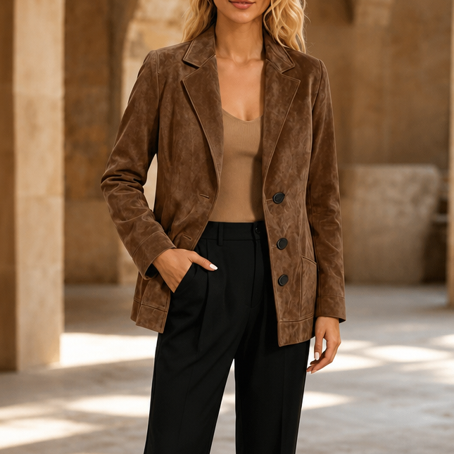 Suedelle Faux Suede Blazer - Women's Notch Collar Blazer