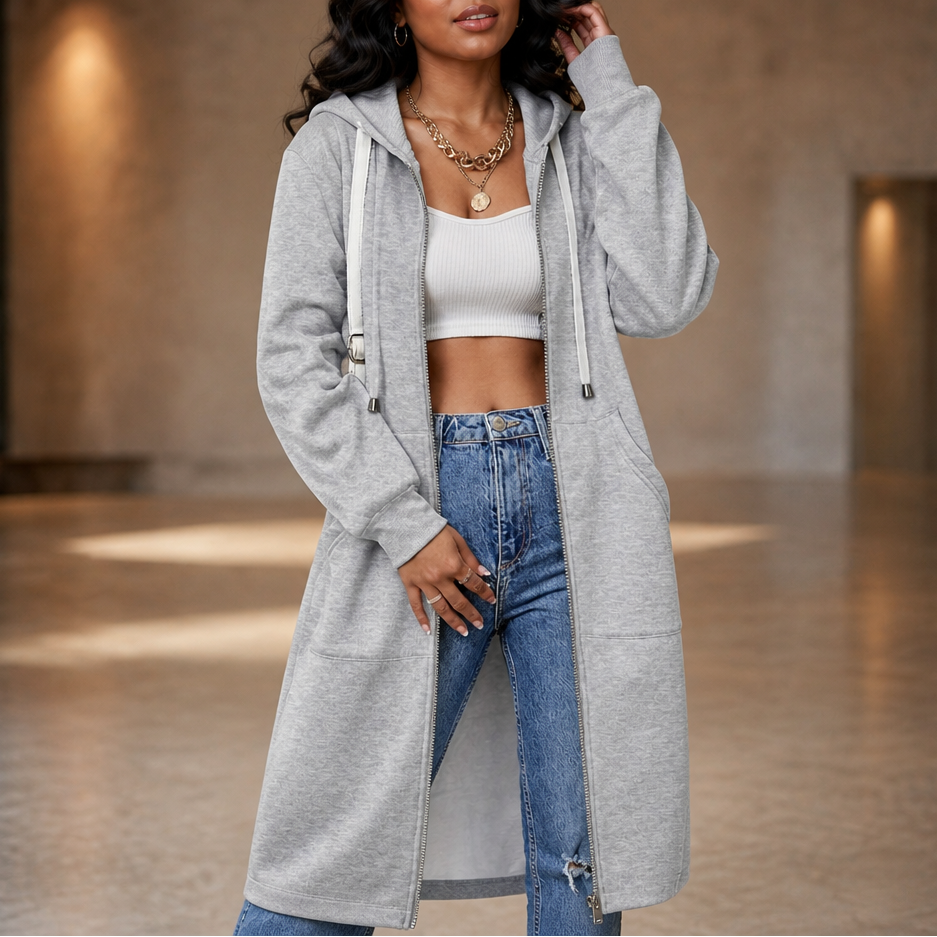 Cozyline Fleece-Lined Hoodie - Tunic Length Women's Zip Top