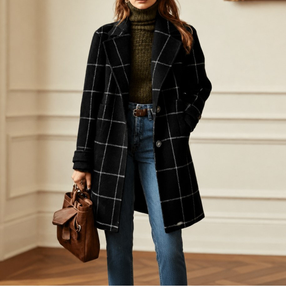 Wearbella Plaid Coat - Women's Oversized Two Button Coat