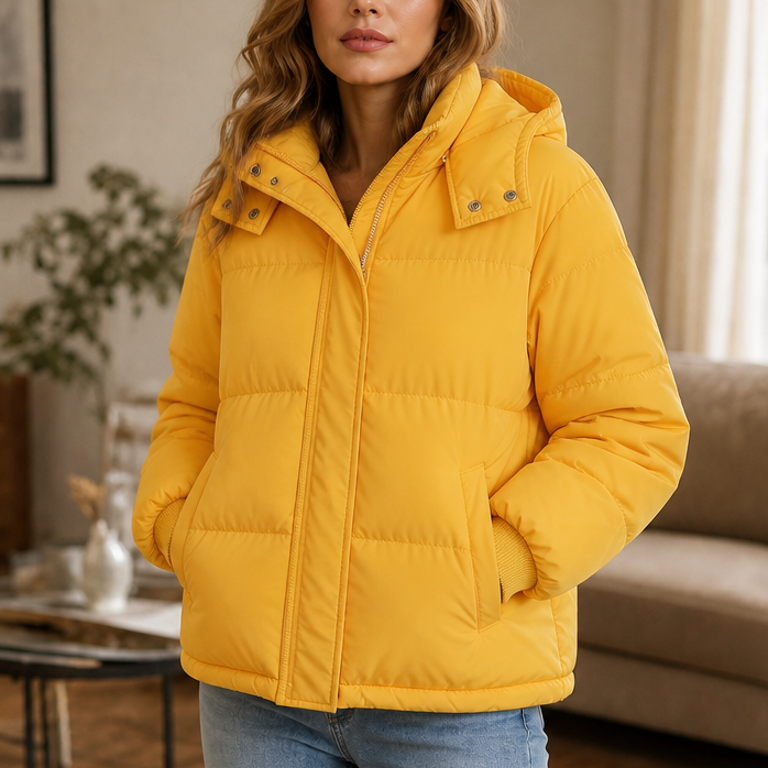 Veluna Cropped Puffer Jacket - Hooded Women's Short Coat