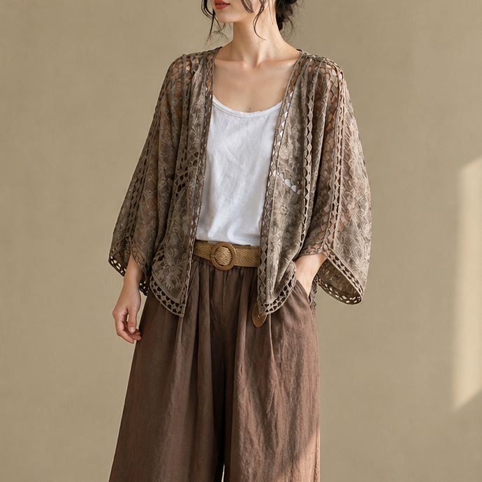 Wearbella Crochet Trim Cardigan - Women's Open Front Knit