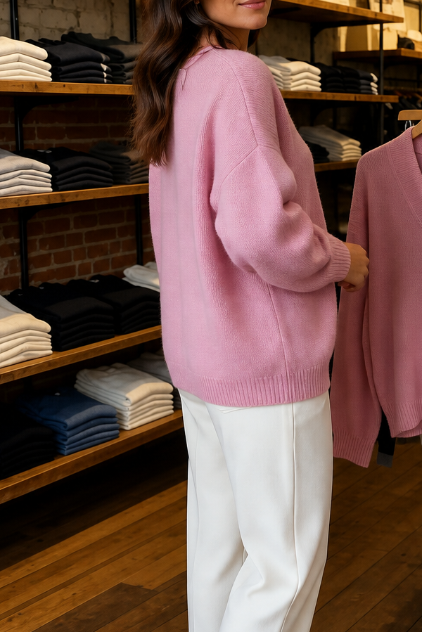 Softline - Ribbed V-Neck Relaxed Women's Knit Sweater