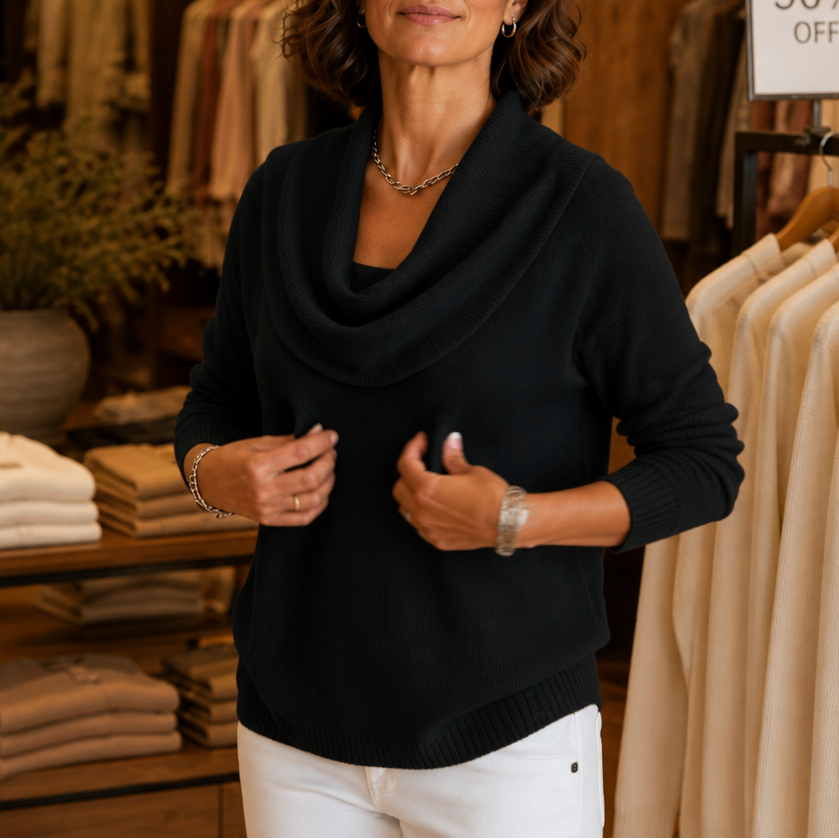 Draveline - Cowl Neck Drape Women's Knit Sweater