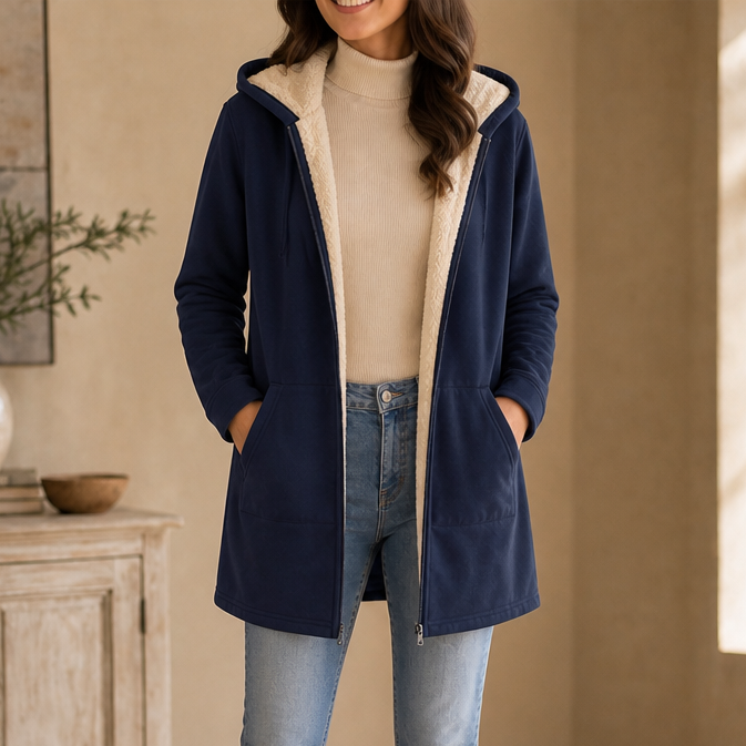 Cozelle Hooded Jacket - Women's Fleece Lined Look Mid Coat