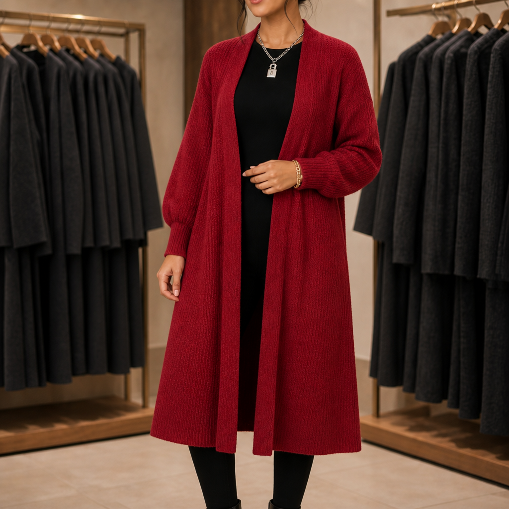 Ribbella Ribbed Longline Cardigan - Women's Long Knit