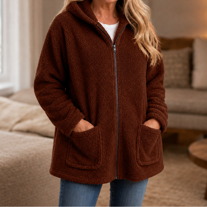 Cozelle Plush Hooded Zip-Up Jacket - Women's Oversized