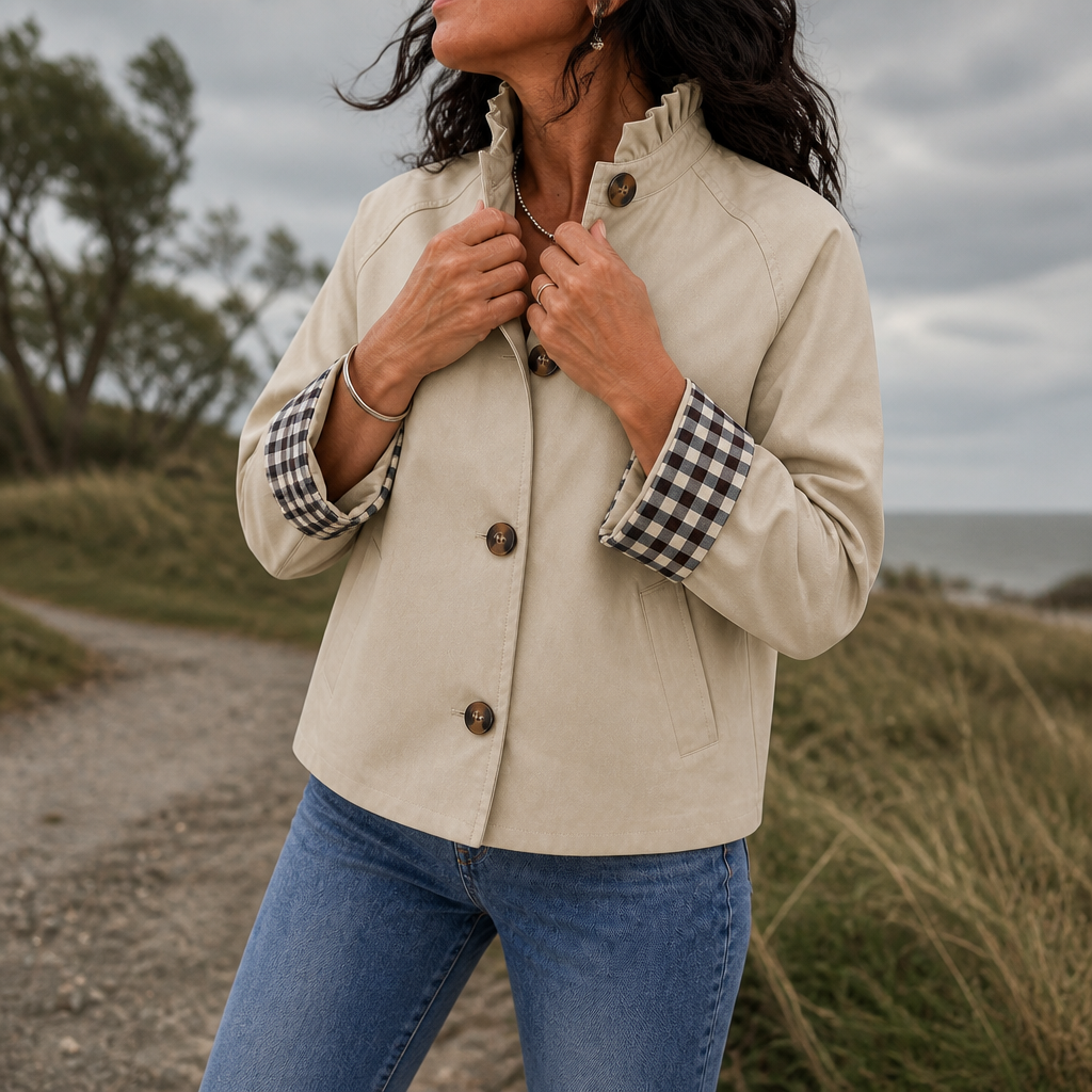 Cuff & Collar Short Trench Coat - Ruffle Collar Women's