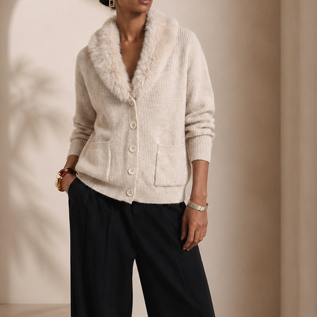 Veloura Faux-Fur Lapel Cardigan - Chunky Women's Knit