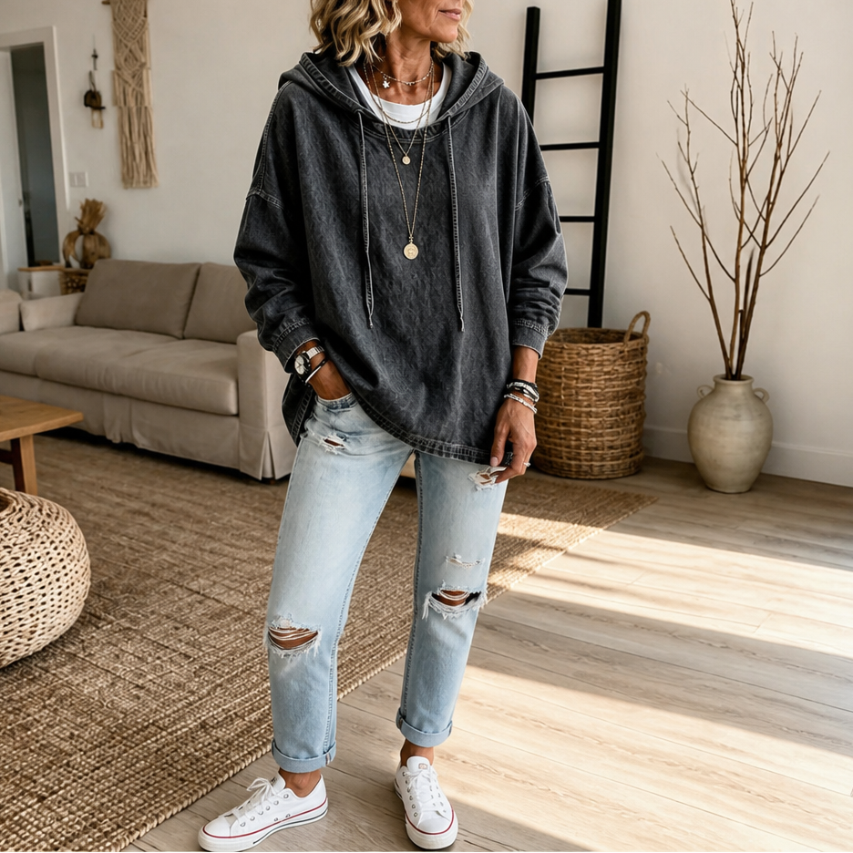 Denimelle Denim-Look Hoodie - Relaxed Women's Hooded Top