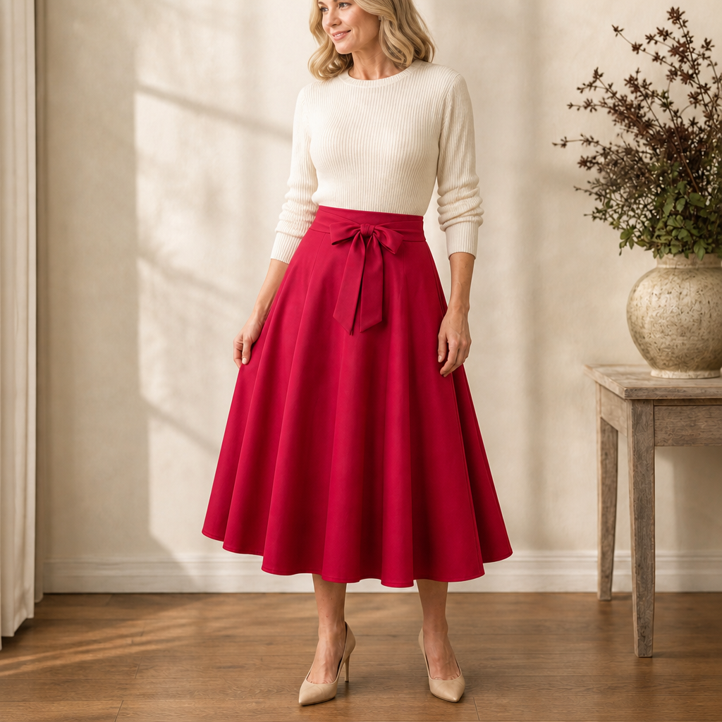 Sashwaist Pleated Skirt - Self Tie Women's Midi Skirt