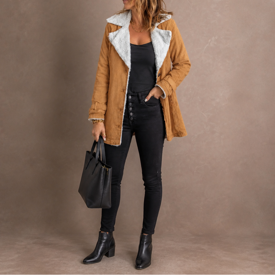 Suede-Finish Sherpa Lapel Jacket - Women's Lined Coat